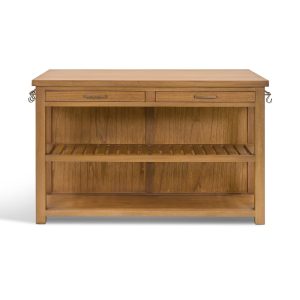 Kitchen Island: 2 Drawer Walcote Kitchen Island Natural Wood, Fully assembled