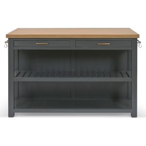 Kitchen Island: 2 Drawer Walcote Kitchen Island Forest Green Wood, Fully assembled