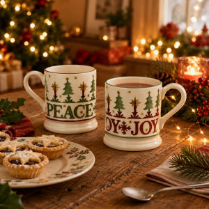 Mug Set: 2 x 300ml Emma Bridgewater Christmas Joy 1/2 Pint Mugs Boxed, Ceramic