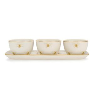Dip Bowl Set : 3 x 9.5cm Honey Bees Stoneware Nibbles Bowl, Stoneware
