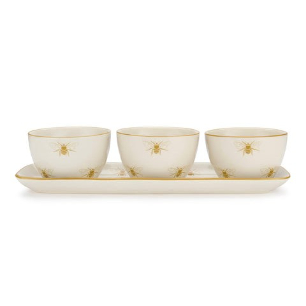 Dip Bowl Set : 3 x 9.5cm Honey Bees Stoneware Nibbles Bowl, Stoneware