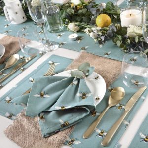 Table Runner: 280cm x 35cm Sophie Allport Bees Teal Table Runner, Cotton