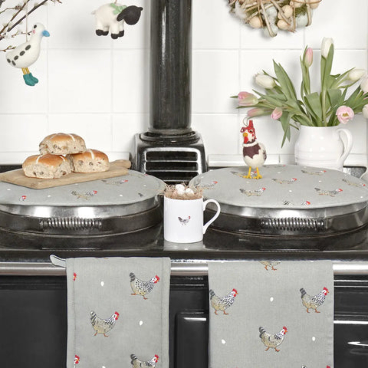 Hob Cover: Sophie Allport Chicken Hob Cover, Cotton