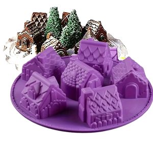 Cakelet Tin: 6 Hole Cosy Village Tin, Silicone