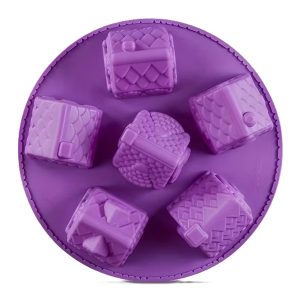 Cakelet Tin: 6 Hole Cosy Village Tin, Silicone