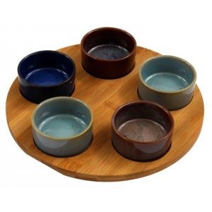 Tapas Dish Set: 5 x Tapas Dishes With Bambo Tray, Ceramic
