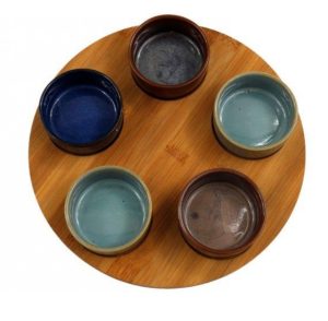 Tapas Dish Set: 5 x Tapas Dishes With Bambo Tray, Ceramic