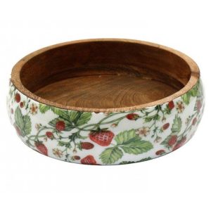 Bowl: 1 x 25cm Small Strawberry Field Enamel Bowl, Wood