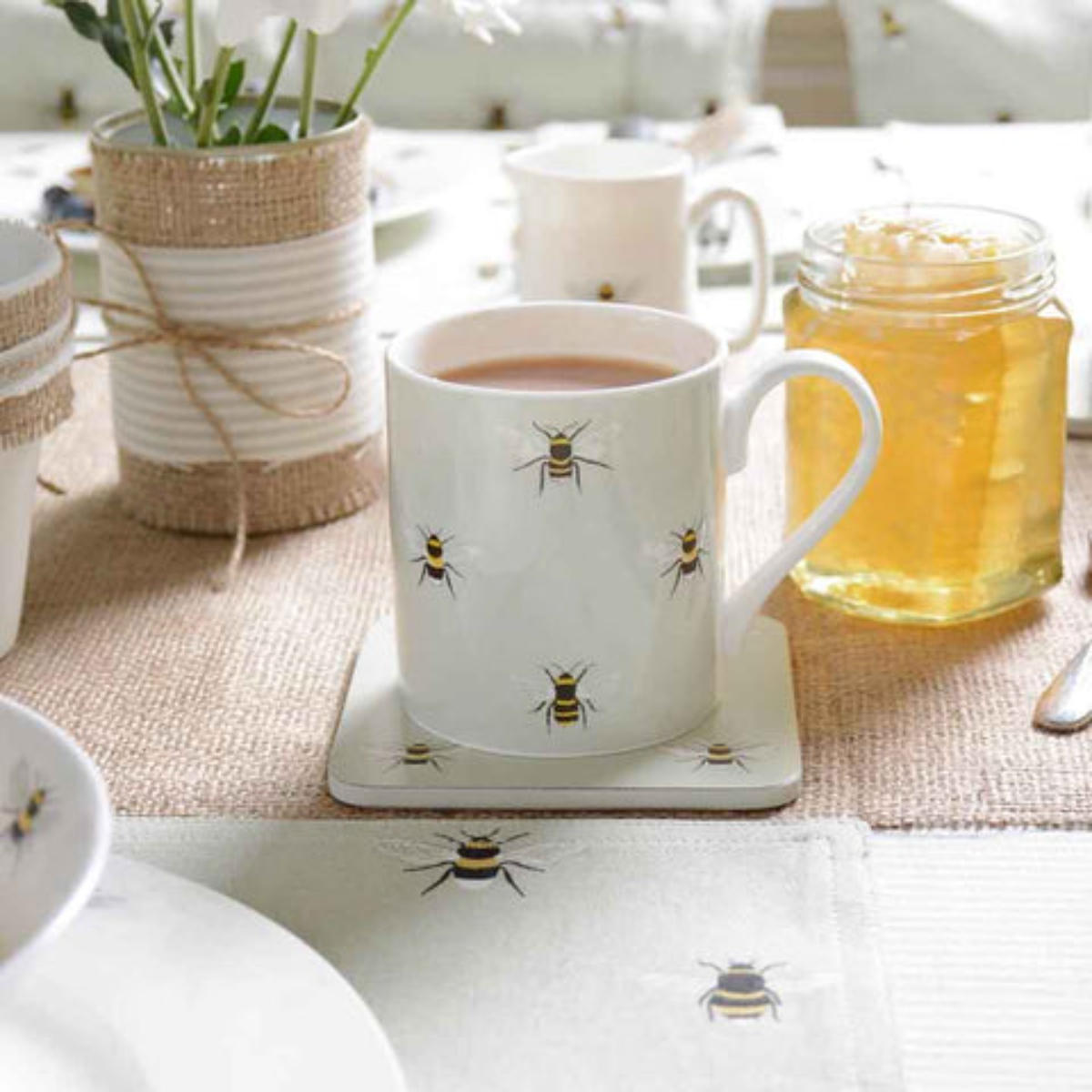 Coaster Set: 4 x Sophie Allport Bees Coasters, Cork Backed