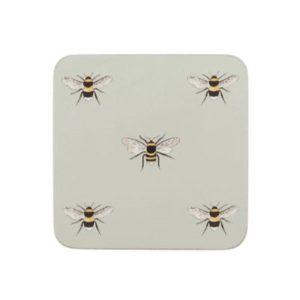 Coaster Set: 4 x Sophie Allport Bees Coasters, Cork Backed