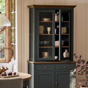 Display Cabinet: Walcote Glass Display Cabinet Forest Green, Bayur Wood
