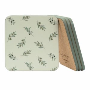 Coaster Set: 4 x Sophie Allport Olive Coasters, Cork Backed