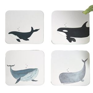Coaster Set: 4 x Sophie Allport Whales Coasters, Cork Backed