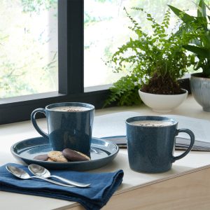 Dinner Plate Set: 4 x 26cm Denby Dark Grey Speckle Coupe Dinner Plates, Stoneware