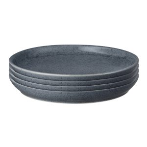 Dinner Plate Set: 4 x 26cm Denby Dark Grey Speckle Coupe Dinner Plates, Stoneware