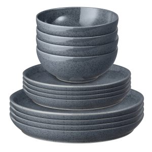 Dinner Set: 12 Piece Denby Dark Grey Speckle Dinner Set, Stoneware