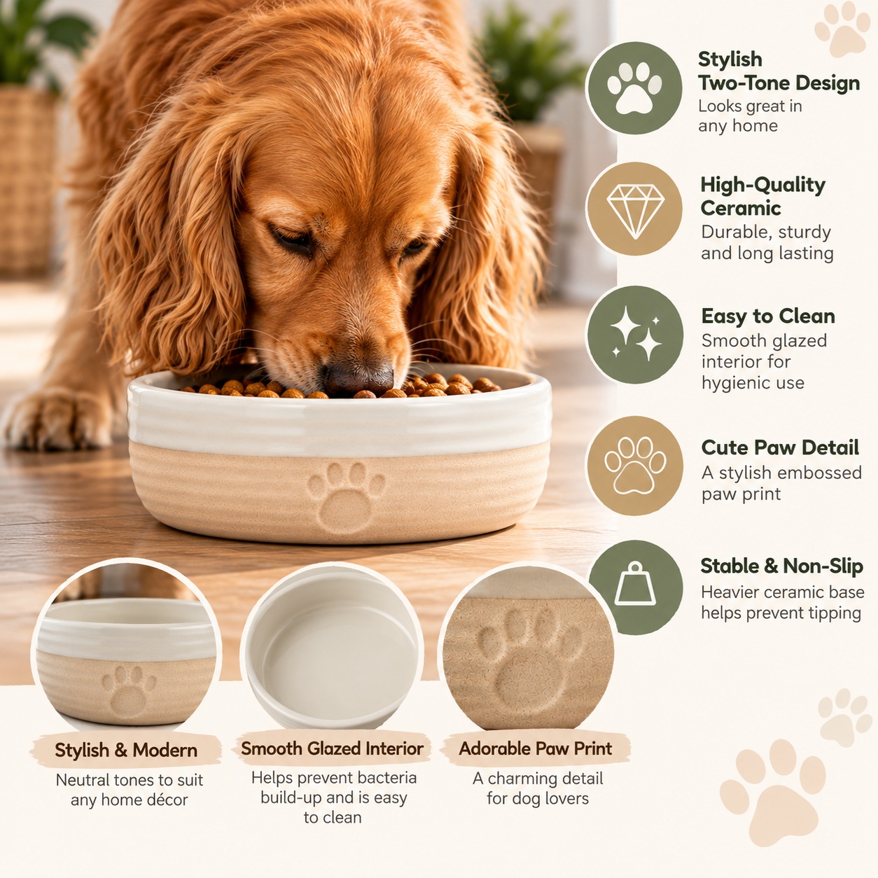 Dog Bowl: 12.5cm Mason Cash Heart Paw Bowl, Stoneware
