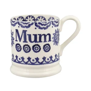 Mug: 1 x 300ml Emma Bridgewater Blue Hen & Border Mum 1/2 Pint Mug, Ceramic