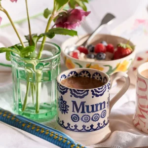 Mug: 1 x 300ml Emma Bridgewater Blue Hen & Border Mum 1/2 Pint Mug, Ceramic
