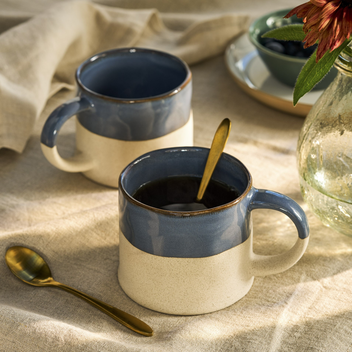 Mug Set: 2 x Bladon Half Glazed Mugs, Steel Blue - Image 4
