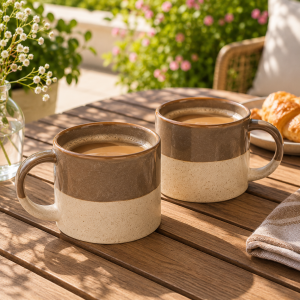 Mug Set: 2 x Bladon Half Glazed Mugs, Truffle