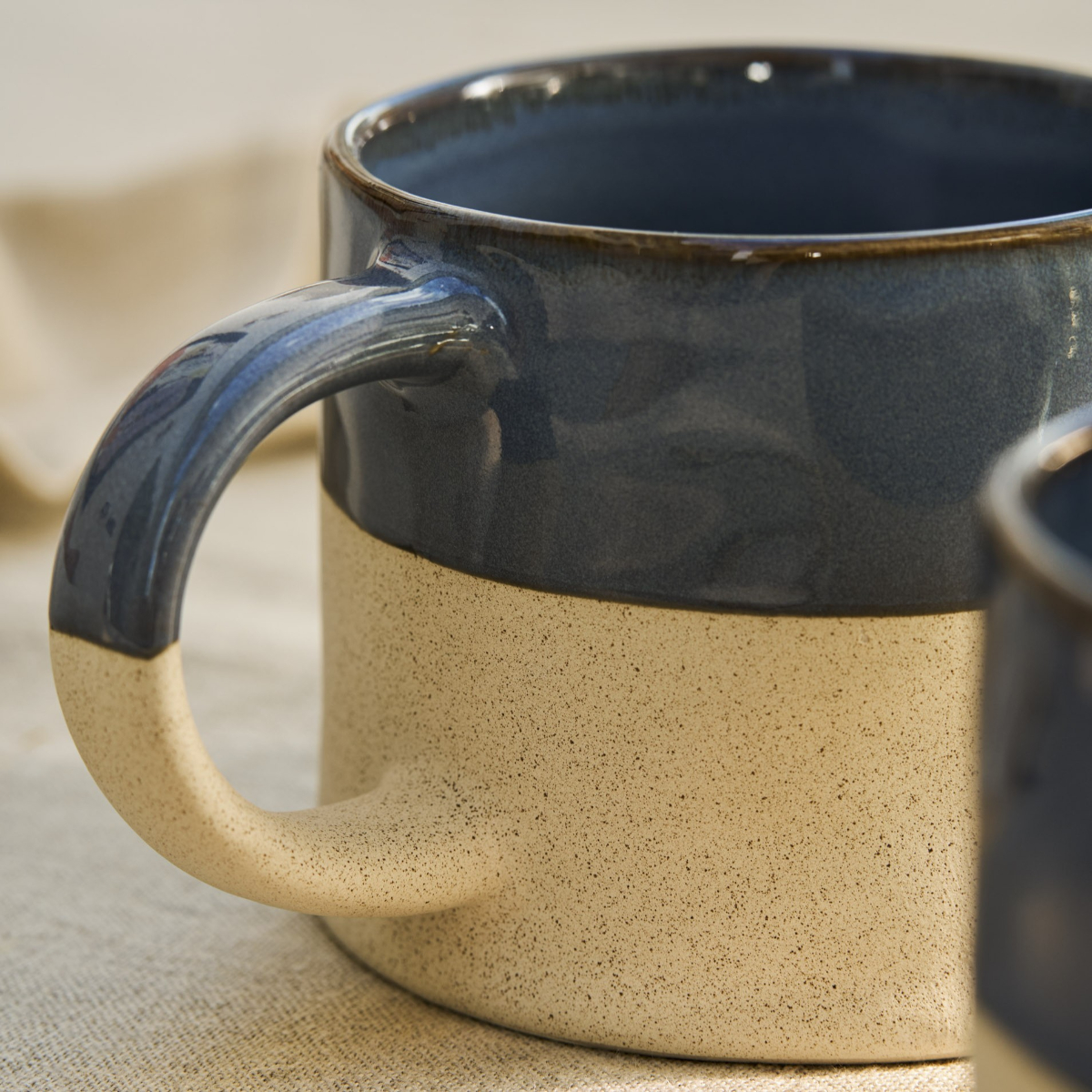 Mug Set: 2 x Bladon Half Glazed Mugs, Steel Blue - Image 3