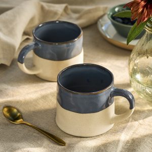 Mug Set: 2 x Bladon Half Glazed Mugs, Steel Blue