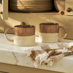 Mug Set: 2 x Bladon Half Glazed Mugs, Terracotta