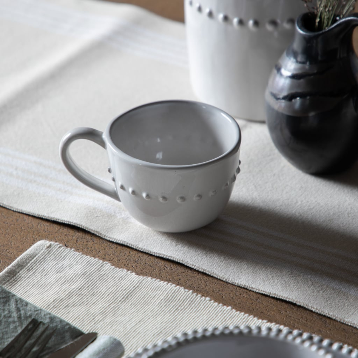 Mug Set: 4 x Organic Beaded Mug White, Porcelain - Image 4