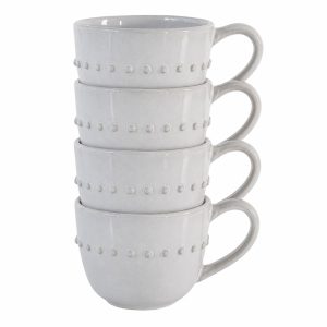 Mug Set: 4 x Organic Beaded Mug White, Porcelain