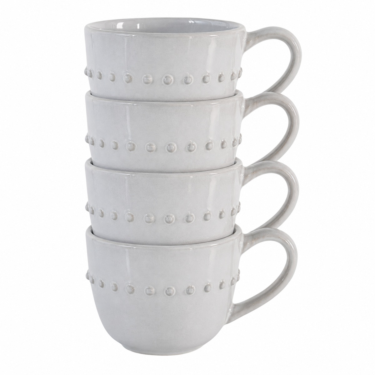 Mug Set: 4 x Organic Beaded Mug White, Porcelain
