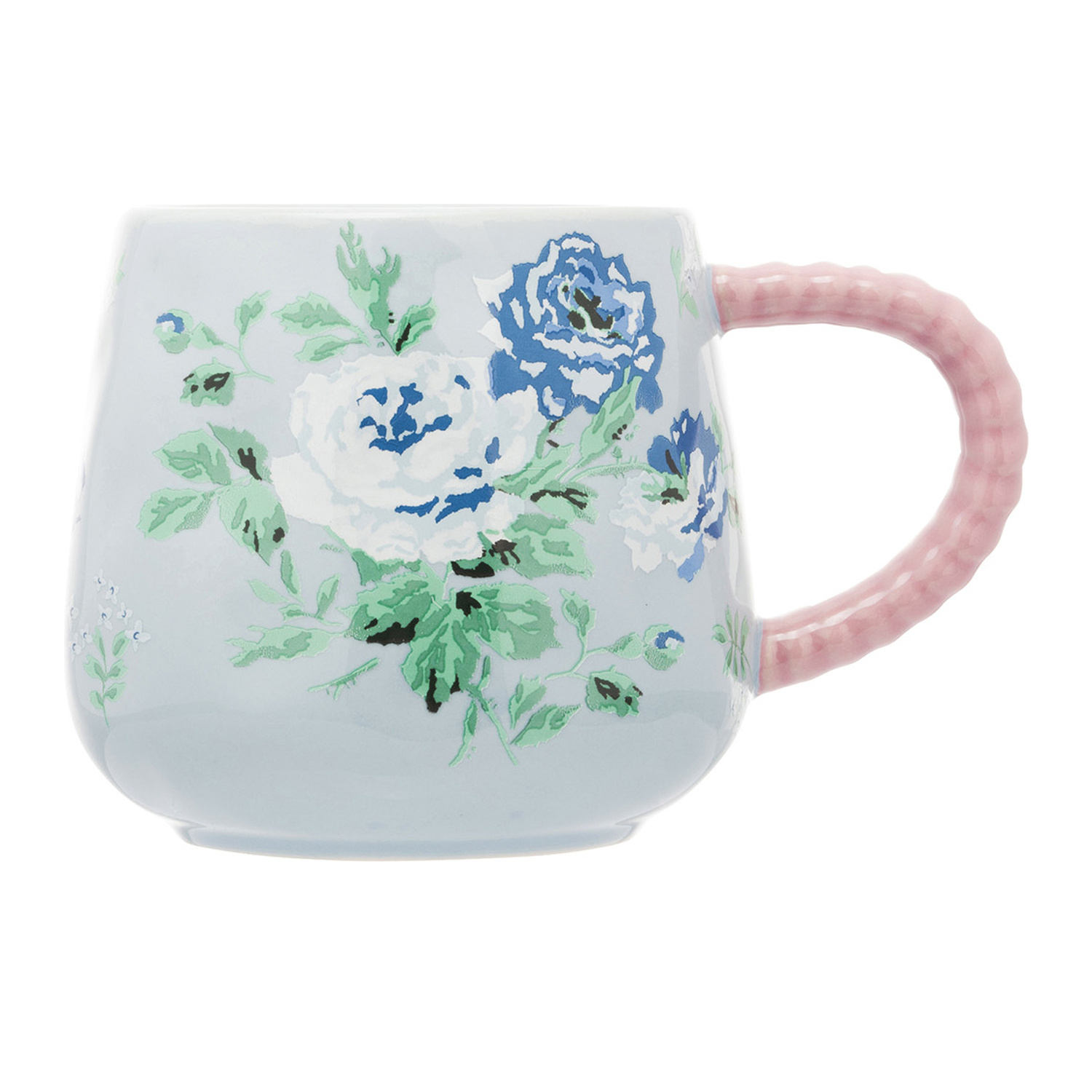 Mug: 1 x 340ml Cath Kidston Archive Rose Blue Twisted Handle Billie Mug, Ceramic