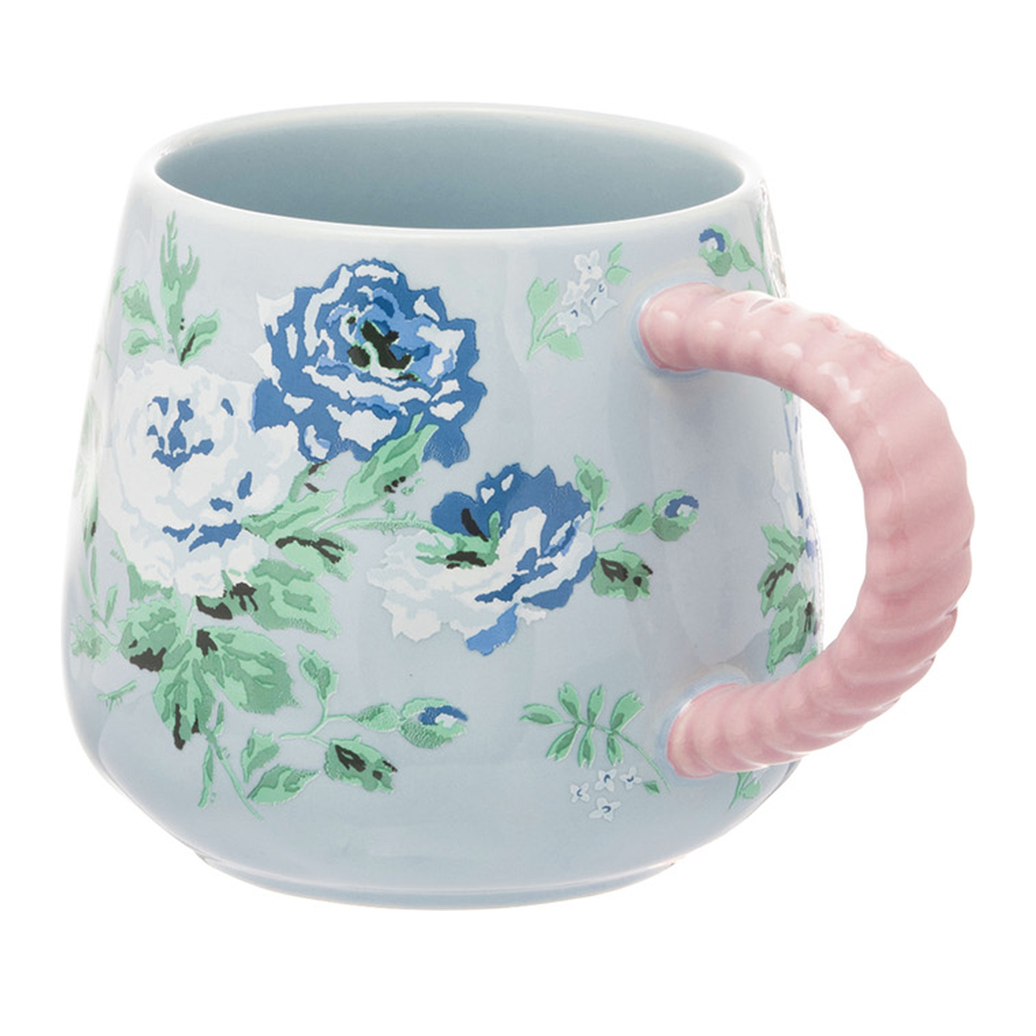 Mug: 1 x 340ml Cath Kidston Archive Rose Blue Twisted Handle Billie Mug, Ceramic