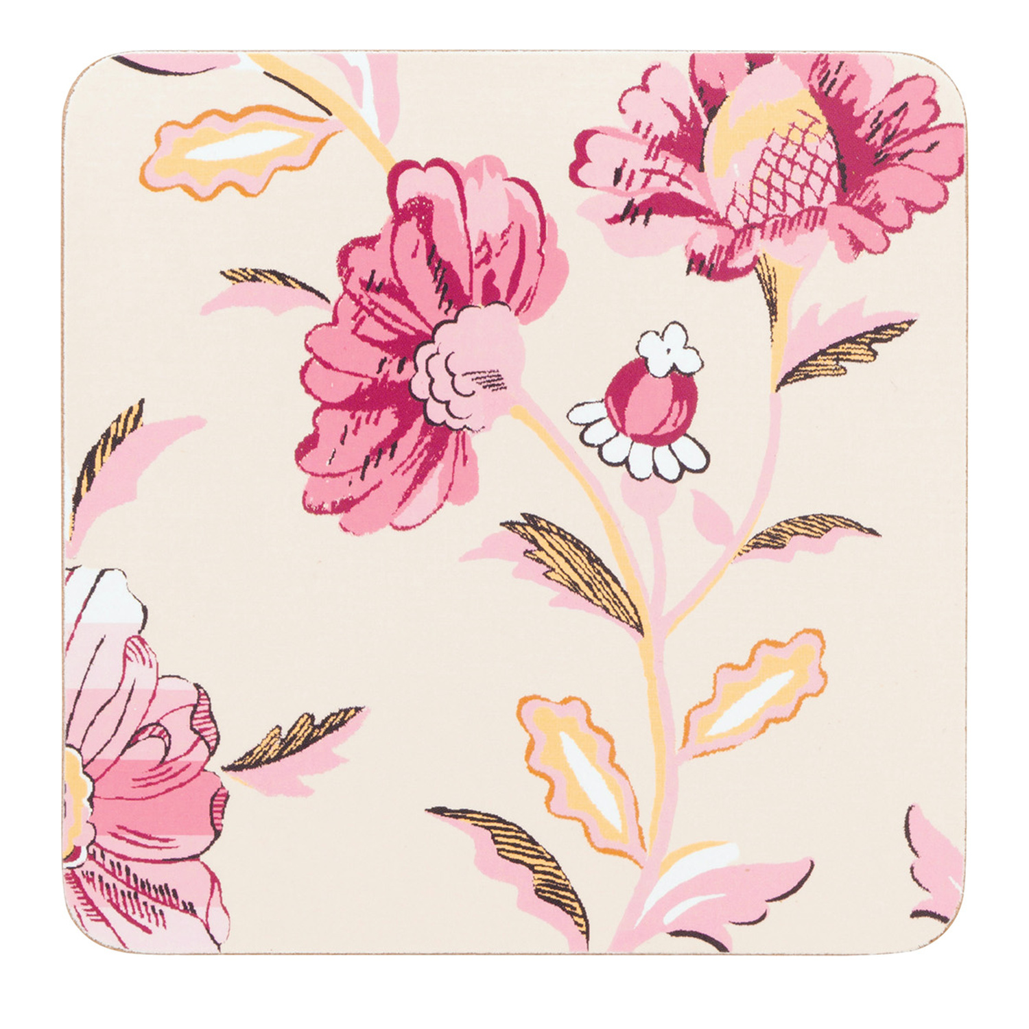 Coaster Set: 4 x Cath Kidston Friendship Gardens Cream Coasters, Cork Backed
