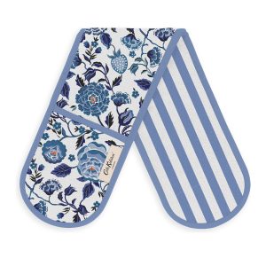 Oven Glove: Cath Kidston Strawberry Garden Blue Double Oven Glove, 100% Cotton