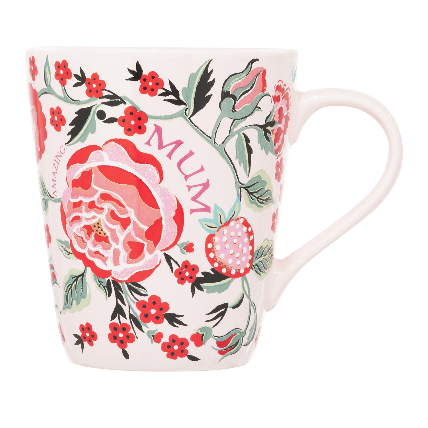 Mug: 1 x Cath Kidston Strawberry Garden Red 'Amazing Mum' Stanley Mug, Ceramic