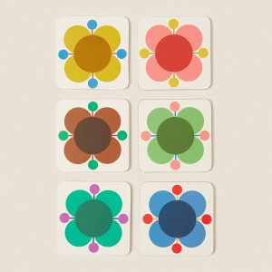 Coaster Set: Orla Kiely Atomic Flower Set of 6 Cork Backed Coasters
