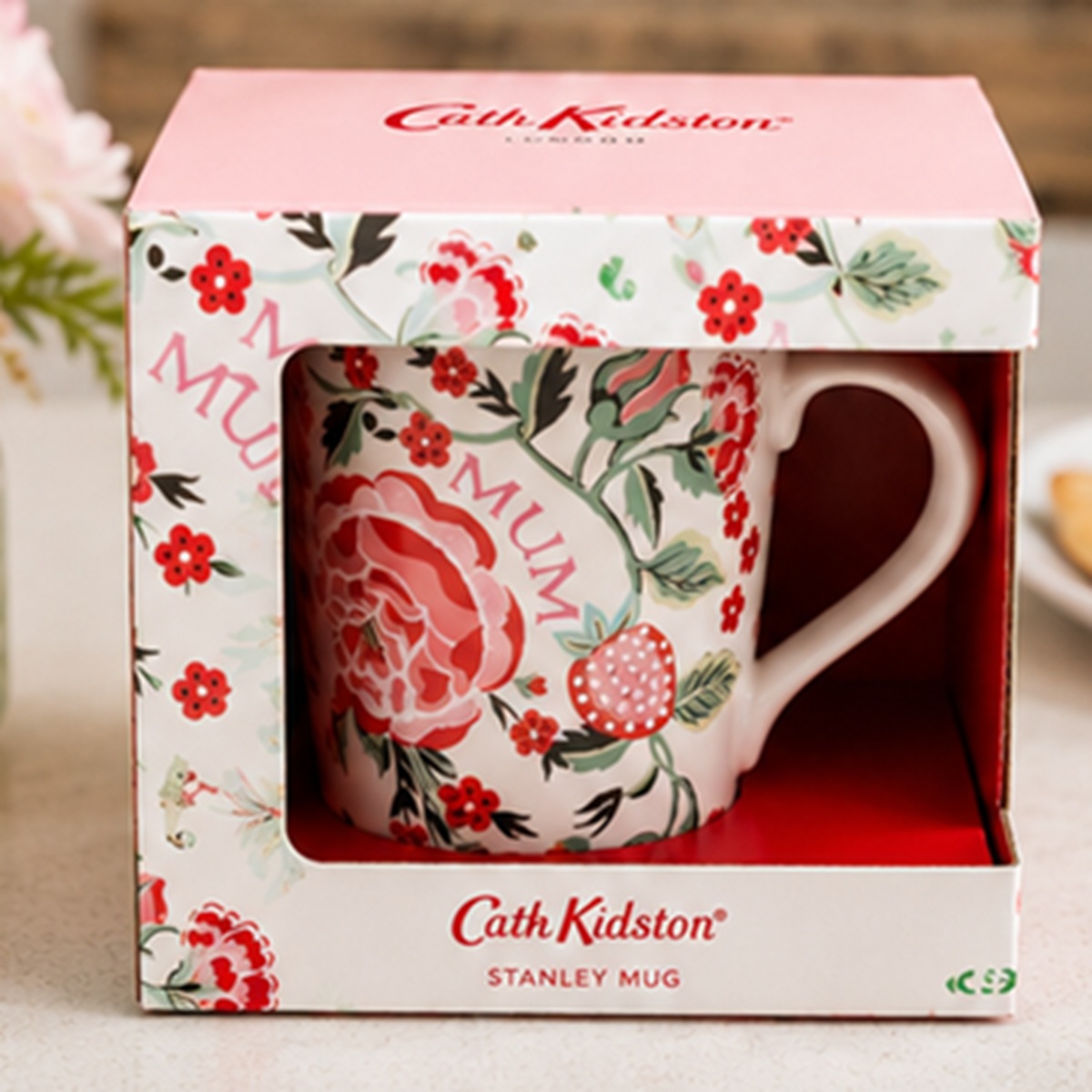 Mug: 1 x Cath Kidston Strawberry Garden Red 'Amazing Mum' Stanley Mug, Ceramic