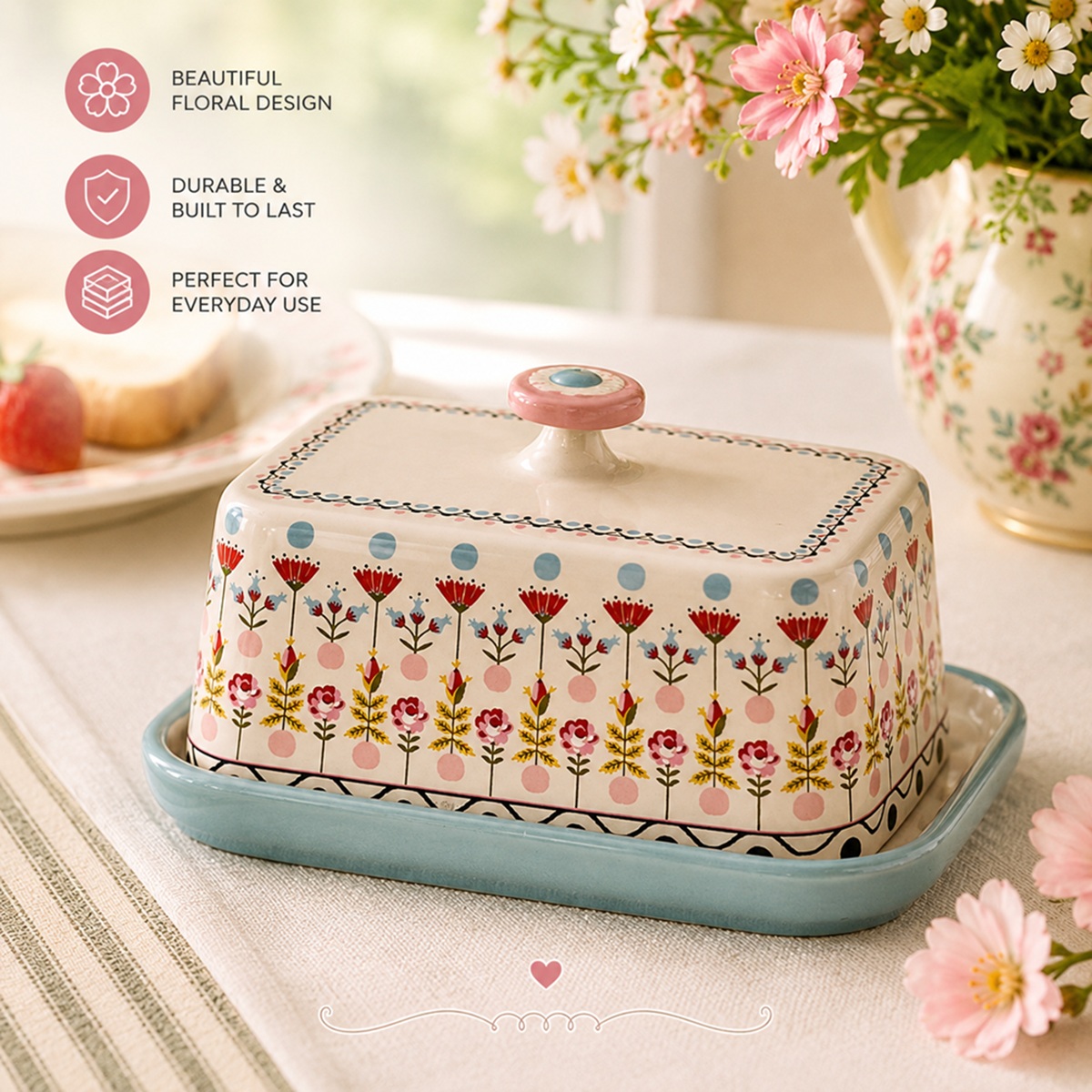 Butter Dish: 1 x Cath Kidston Painted Table Butter Dish, Ceramic