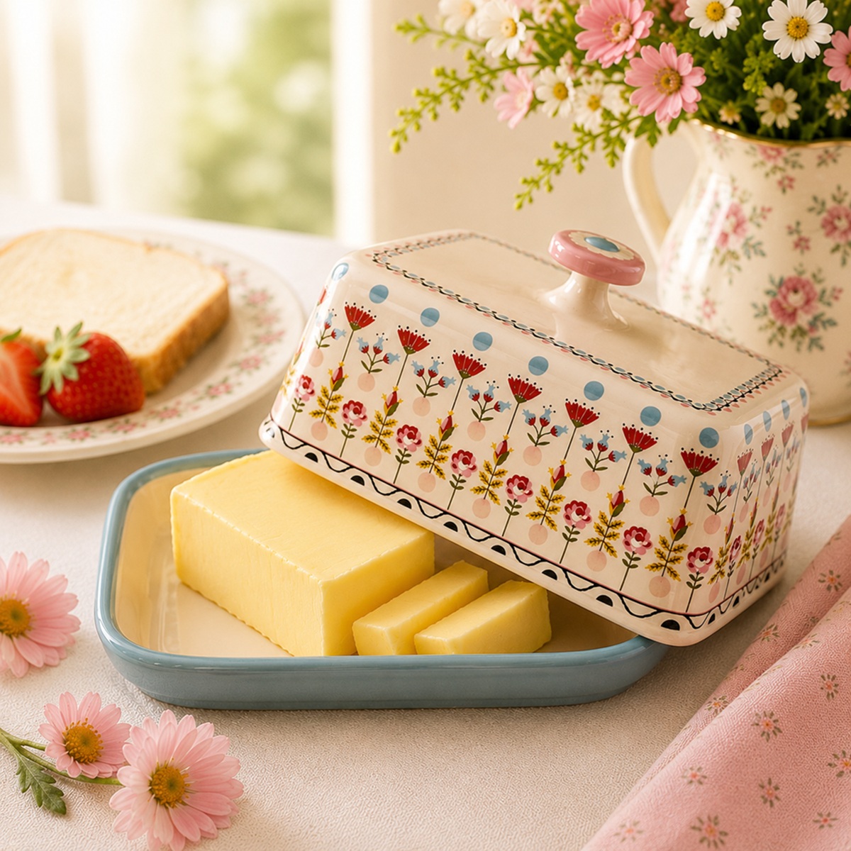 Butter Dish: 1 x Cath Kidston Painted Table Butter Dish, Ceramic