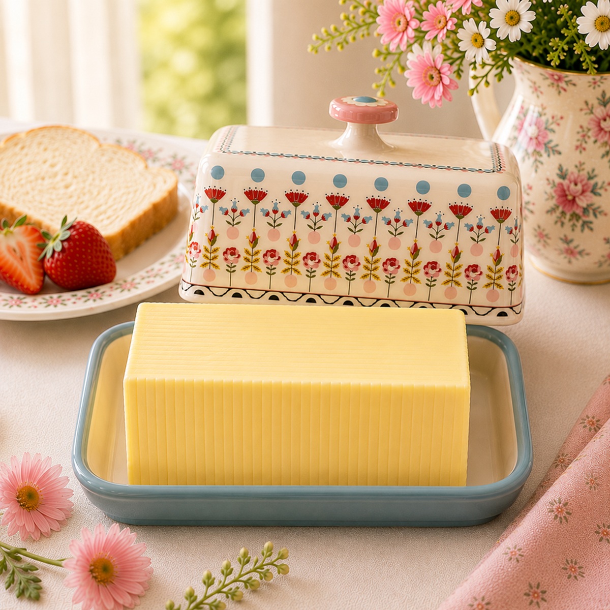 Butter Dish: 1 x Cath Kidston Painted Table Butter Dish, Ceramic