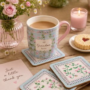 Coaster Set: 4 x Cath Kidston Twin Flowers Coasters, Cork Backed