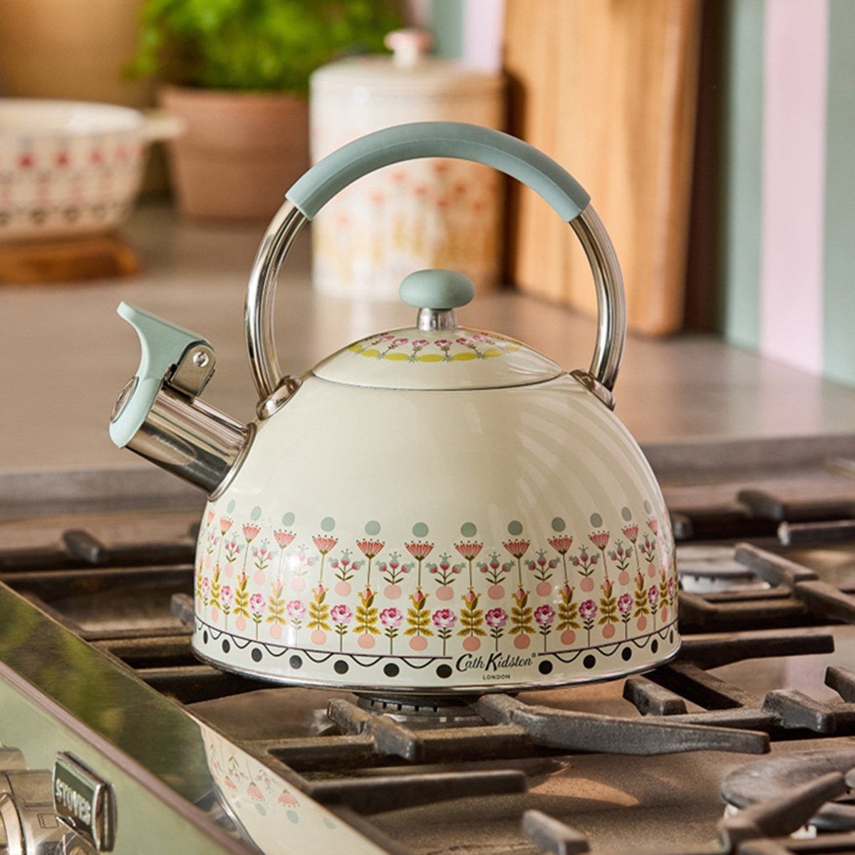 Kettle: 1 x Cath Kidston Painted Table Stovetop Kettle, Stainless Steel