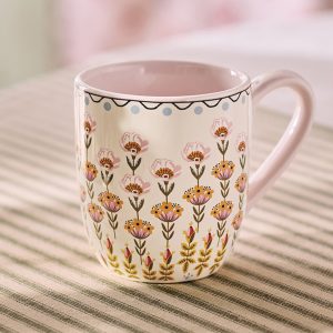Mug: 1 x Cath Kidston Painted Table Breakfast Mug Pink, Ceramic