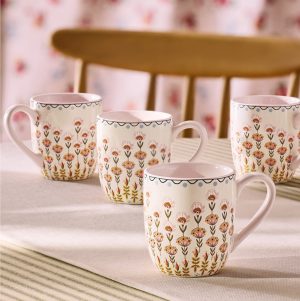 Mug: 1 x Cath Kidston Painted Table Breakfast Mug Pink, Ceramic