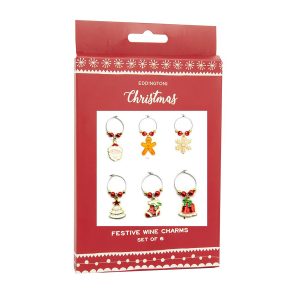 Wine Charms: Set of 6 Eddingtons Festive Wine Glass Charms, Metal