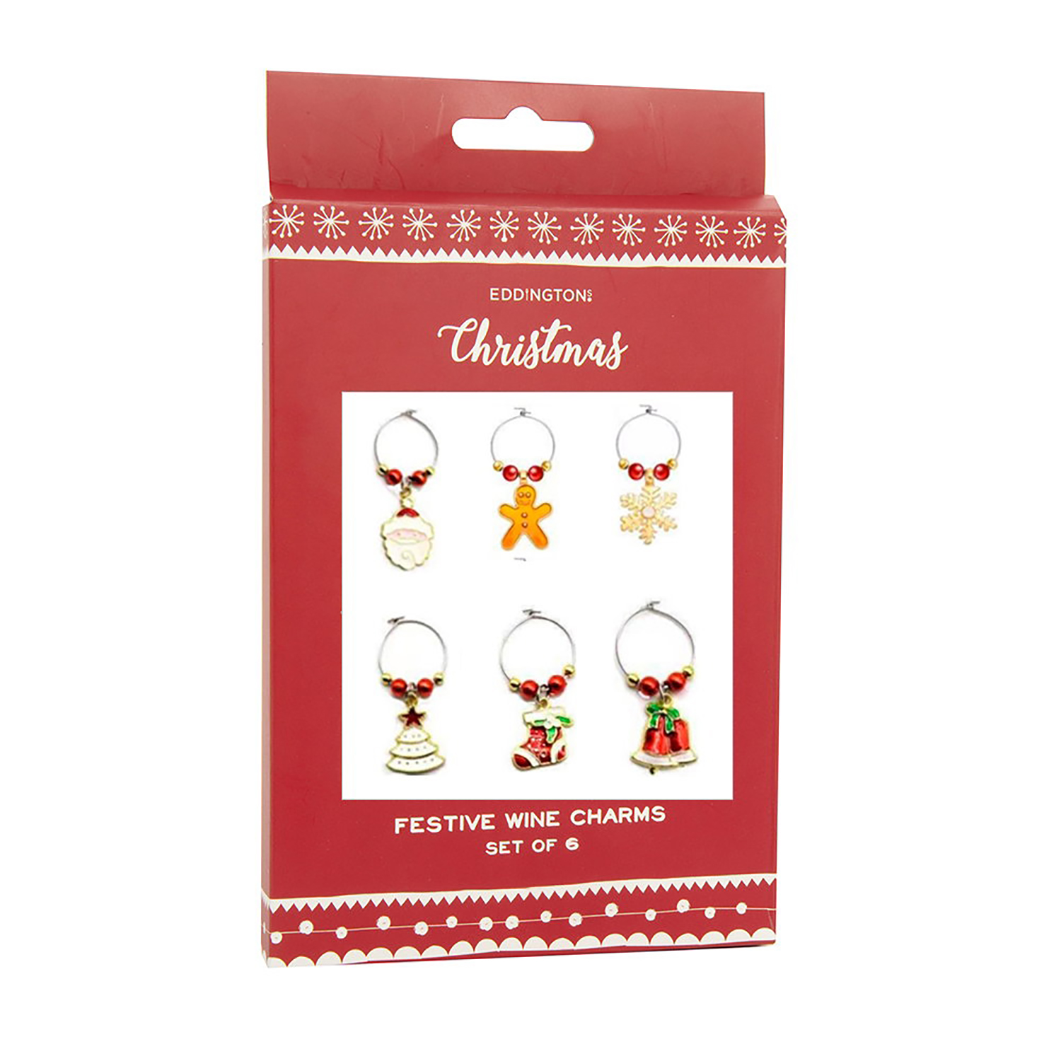 Wine Charms: Set of 6 Eddingtons Festive Wine Glass Charms, Metal