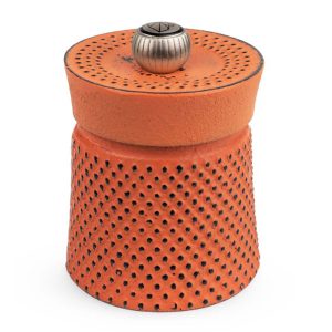 Peugeot Bali Fonte 8cm orange textured cast-iron pepper mill with silver adjustment knob