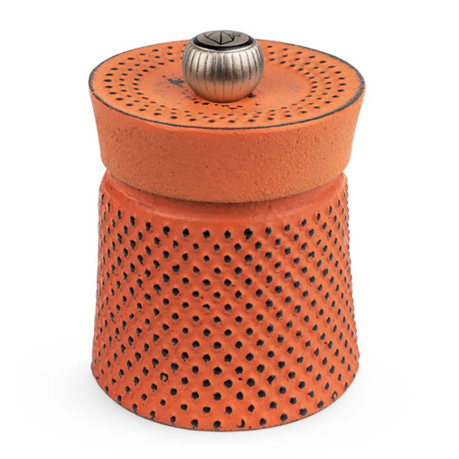 Peugeot Bali Fonte 8cm orange textured cast-iron pepper mill with silver adjustment knob