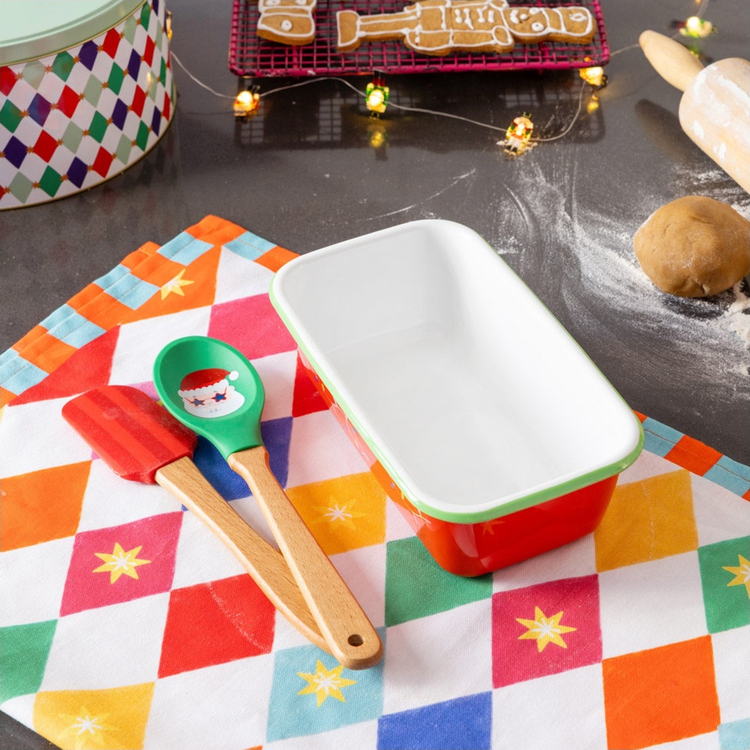 Loaf Tin: 23cm Talking Tables Santa Christmas Loaf Tin, Enamel